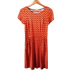 Boden Dress Womens 6 Orange Navy Floral Printed Cotton Jersey Stretch Pockets